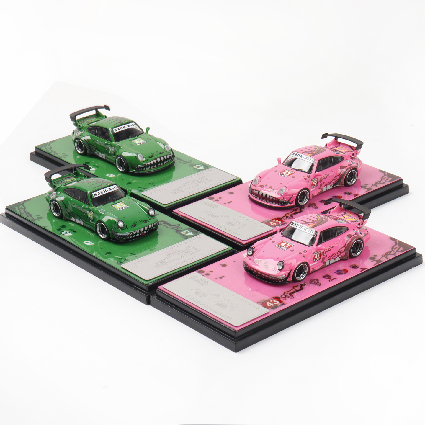 Flame 1:64 保时捷RWB 964 993  kitty 粉 绿恐龙 合金汽车模型