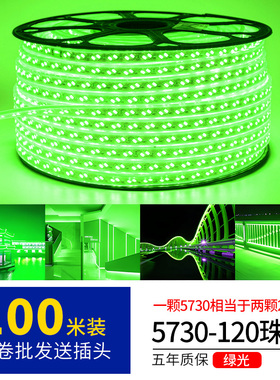 led灯带高压绿色光卷100米室外防水工程工地下室隧道养殖照明灯条
