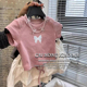 洋气打底衫 纯棉女童蝴蝶结露背T恤25夏季 潮 短袖 上衣时尚 韩版 短款