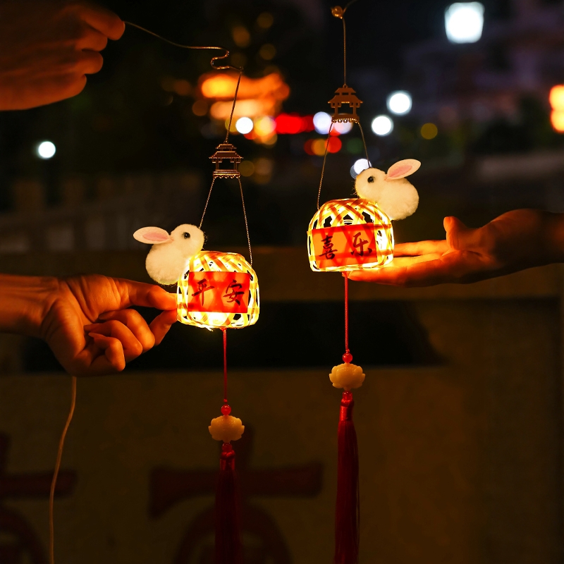 中秋节小花灯笼2025新款古风diy儿童中式手提手工传统竹编发光L7