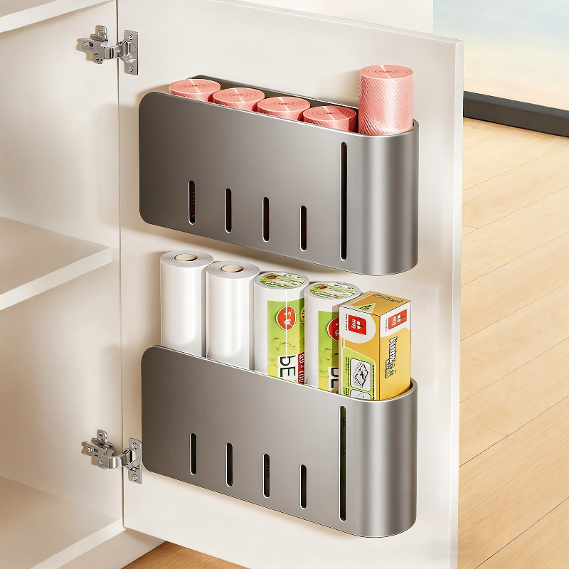 垃圾袋收纳神器壁挂式厨房免打孔大容量垃圾塑料袋抽取盒收纳架U6