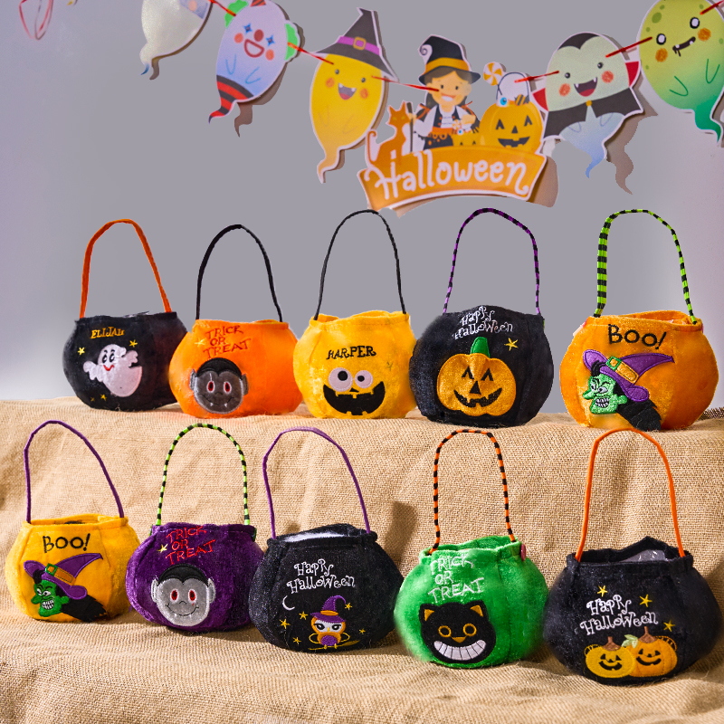 万圣节讨糖果袋礼物绒布南瓜道具装饰儿童手提氛围户外布置饰品W5