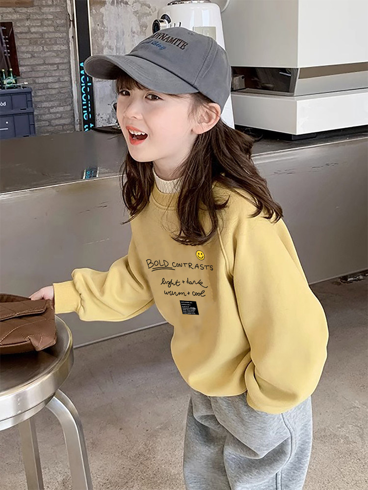 女童卡通长袖假两件卫衣2024春秋新款洋派儿童上衣中大童加绒外套