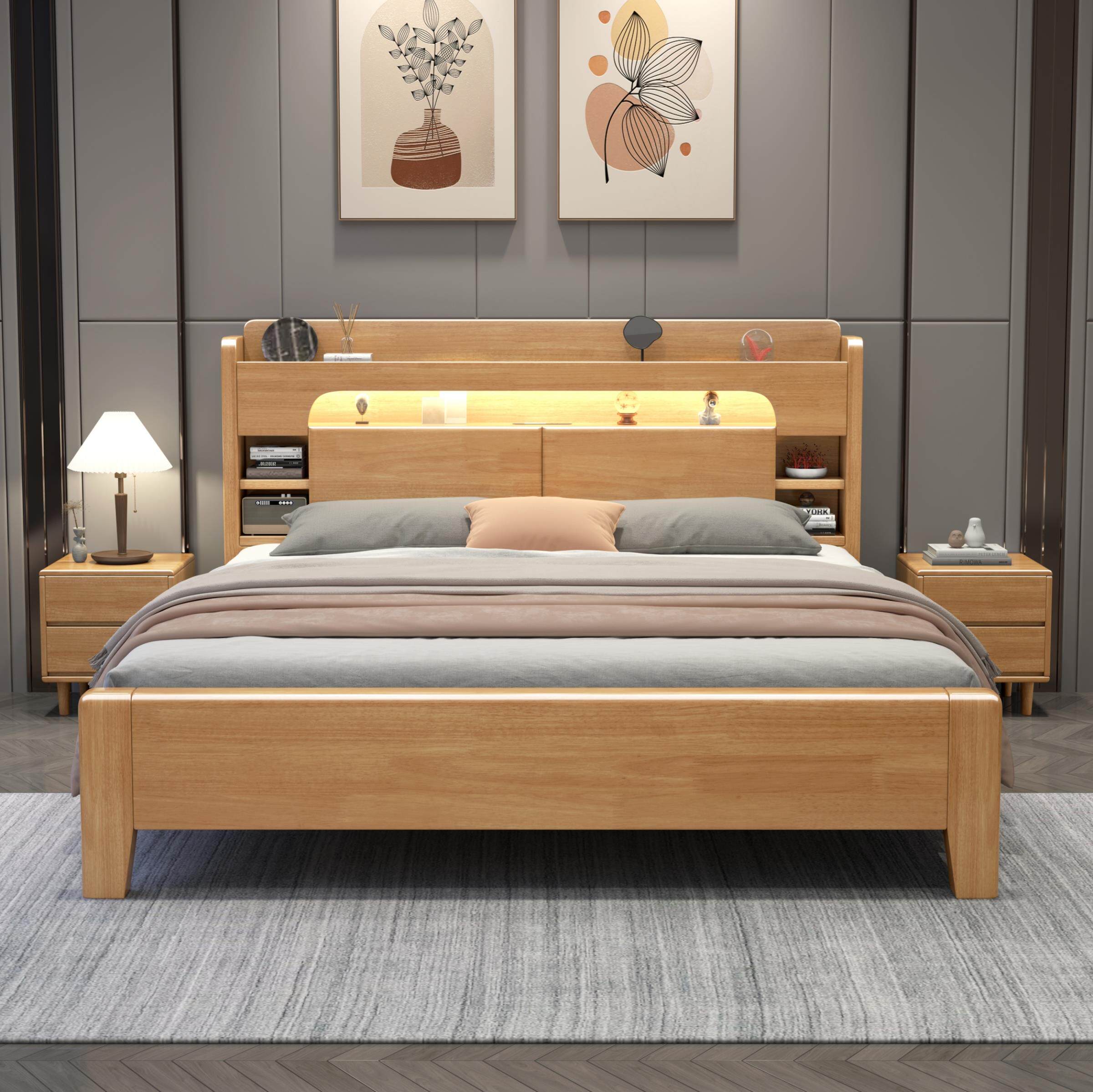 欧派白色全实木多功能收纳床北欧双人1.8米现代简约主卧储物轻奢