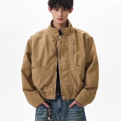 美式复古bomber立领飞行员夹克男女春秋季boxy短款巴恩风工装外套