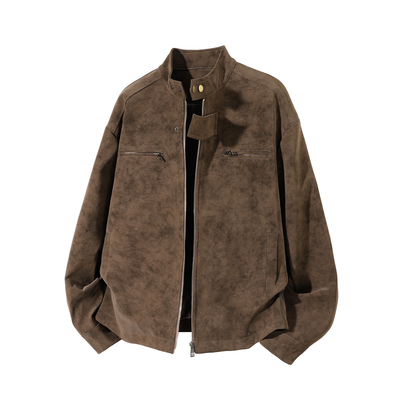 美拉德复古棕色皮衣外套男款秋冬季加厚夹棉棉衣美式痞帅机车夹克