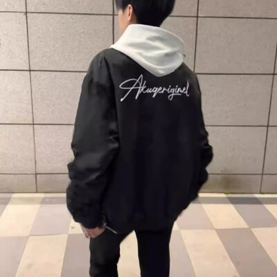 美式复古黑色飞行员夹克男春秋高街hiphop潮牌刺绣棒球服情侣外套