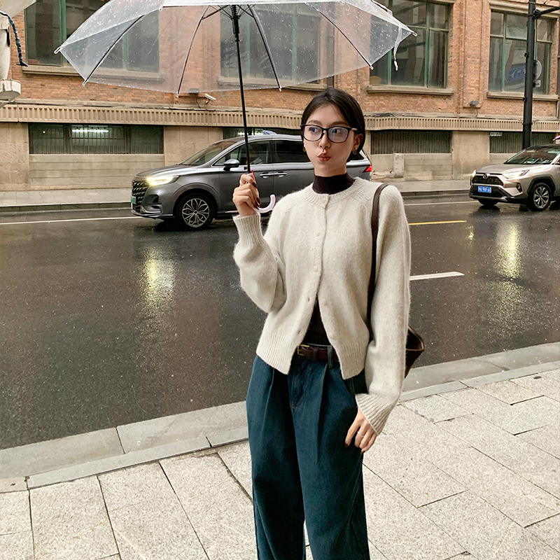 Romantic echo韩系宽松百搭插肩排扣保暖毛衣27%浣熊绒20%羊毛