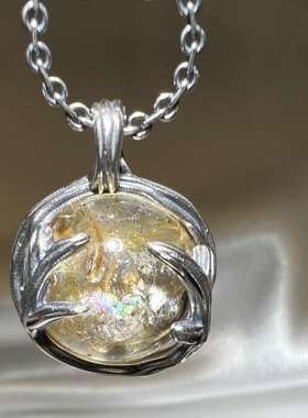 【大漠孤妖】天然黄泥闪灵钻骸骨 925银项链  2.10更新