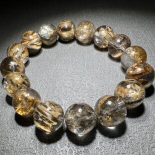 【大漠孤烟】稀有高闪透彩虹 天然黄泥闪灵钻骸骨手串