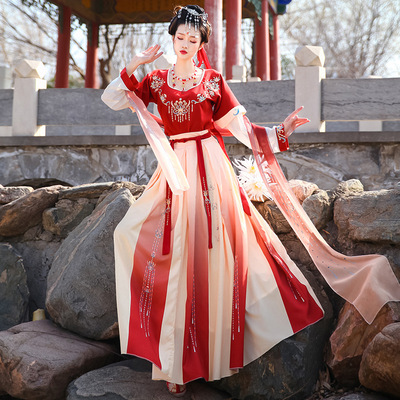 汉服女风坦领三件套超仙夏季仙气飘逸齐腰春白菜日常可穿古装国风