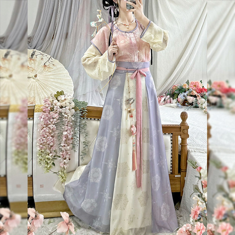 汉虞葵-暗香浮动 唐褙子汉服女2026新款圆领衫唐制古装重工汉服