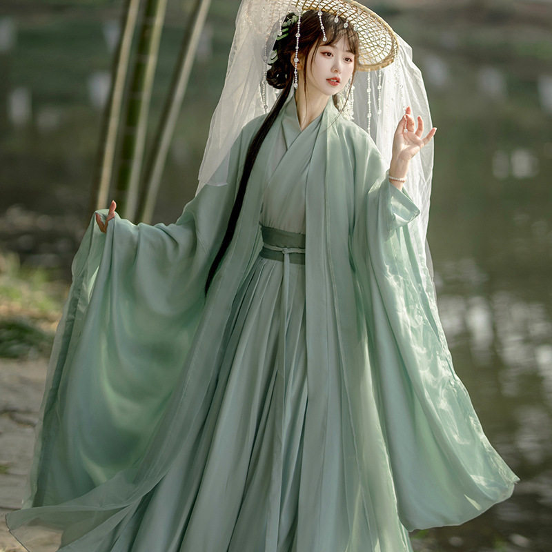 汉服女装绿色交领广袖流仙裙魏晋风大袖衫古装夏款曹县魏晋汉服
