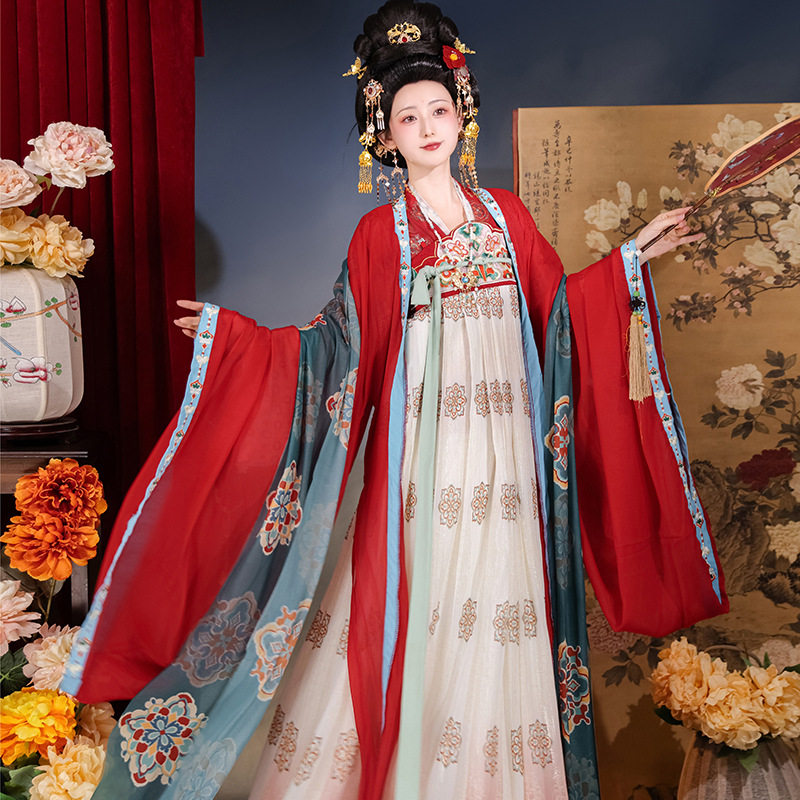 汉虞葵原创汉服女古装中国风广袖衫唐制褙子齐胸襦裙春夏款套装