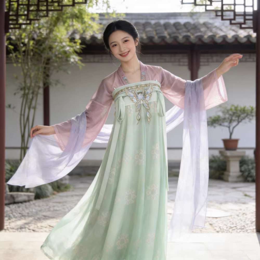 仙气齐胸襦裙汉服女小个子刺绣绿色日常清新森系国风元素夏季套装