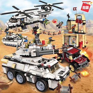 启蒙积木军事雷霆突击战车模型男孩拼装玩具3209雷霆使命战地系列