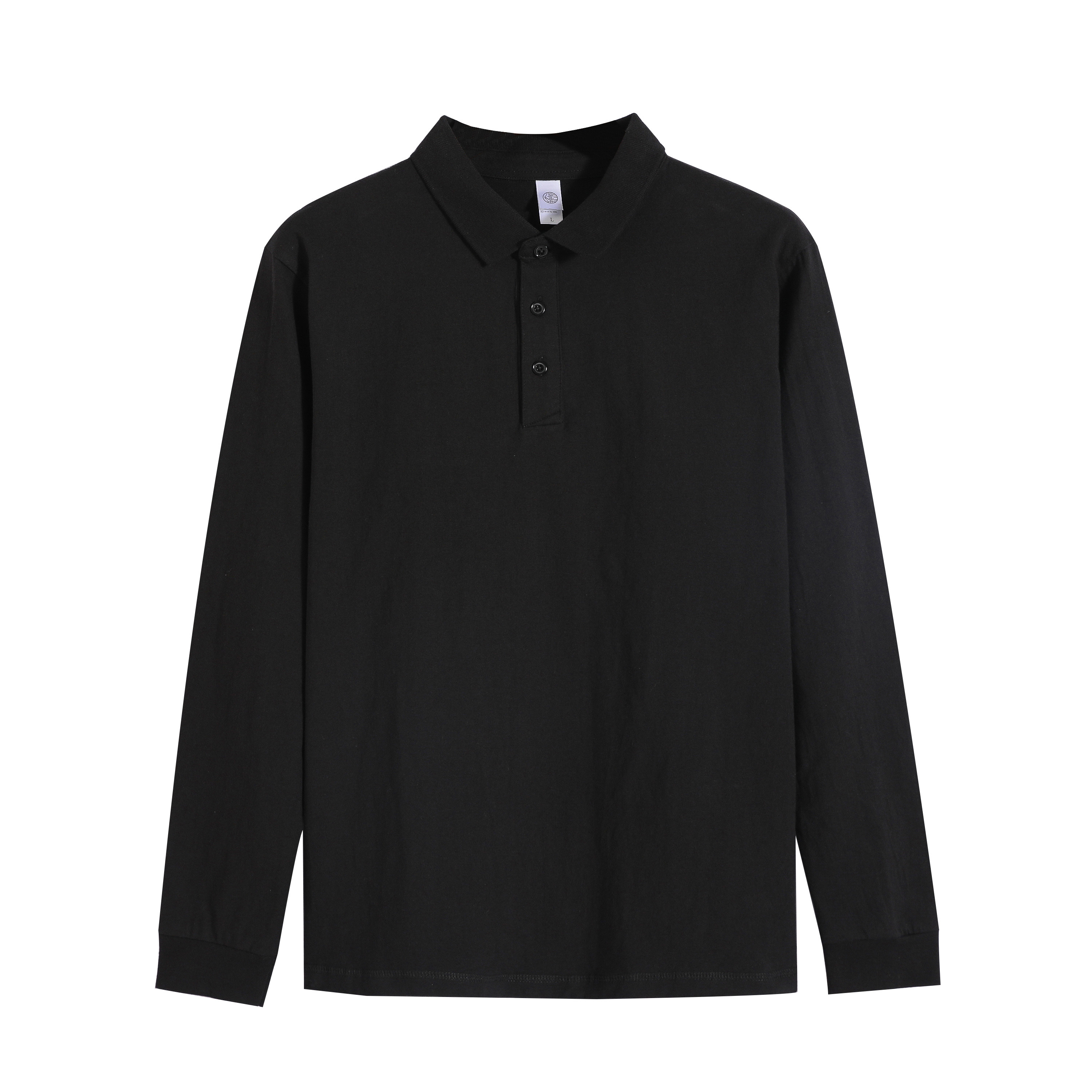 250g全棉长袖polo衫白色纯棉春秋厚实打底衣宽松翻领T恤男女同款