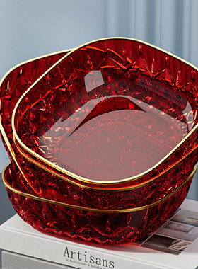 乔迁之喜果盘过年家用客厅红色喜庆水果盘糖果盘大容量干果摆放盘