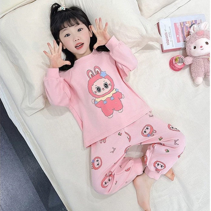 春秋冬款女孩宝宝睡衣套装德绒可爱拉布布儿童家居服套头两件套冬