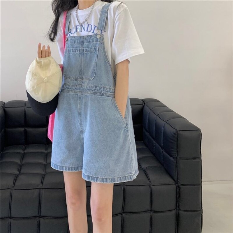 牛仔背带裤女浅蓝夏季宽松显瘦图片