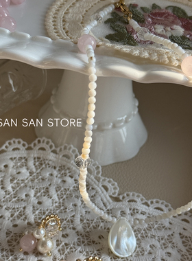 原创设计项链白蝶贝壳珍珠锁骨链