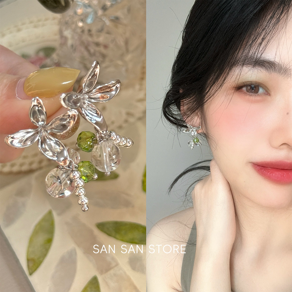 原创银色花卉耳环小众设计自制女