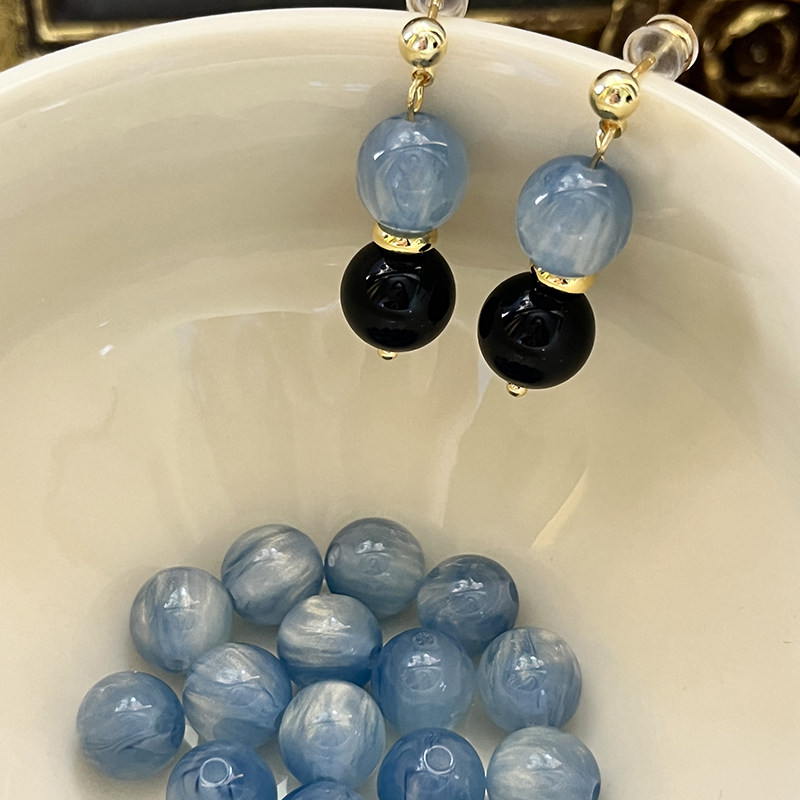 流光蓝琉璃耳环复古黑玛瑙新中式