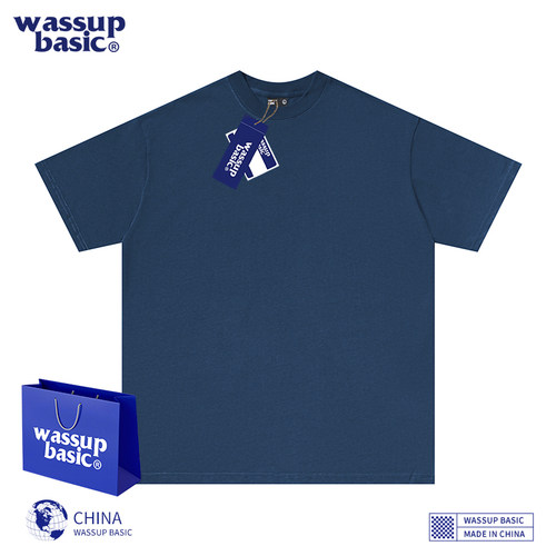 wassupbasic普鲁士蓝色纯棉T恤