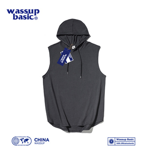 背心男女百搭上衣 纯棉无袖 wassup basic运动连帽健身宽松坎肩夏季