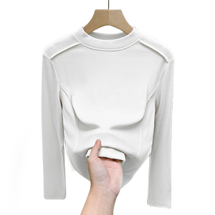 莫代尔螺纹小立领打底衫女内搭秋冬新款洋气百搭长袖T恤上衣韩潮