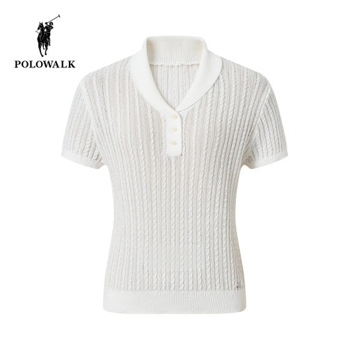 POLOWALK女秋新短袖绞花针织衫