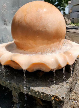 石雕流水球门柱圆球汉白