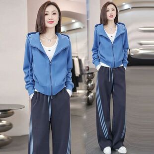时尚休闲运动服套装2026春秋季新款洋气连帽卫衣开衫外套两件套装
