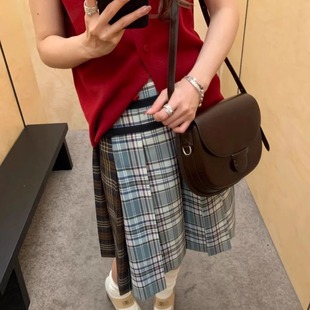 高品质MARCHEN新品 双面格纹JK格子百褶裙半身裙女 25早春明星同款