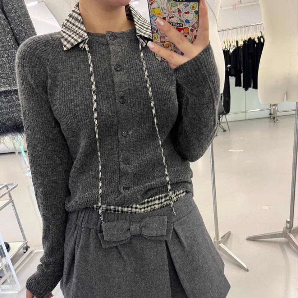 marchen翻领系带针织弦乐部开衫