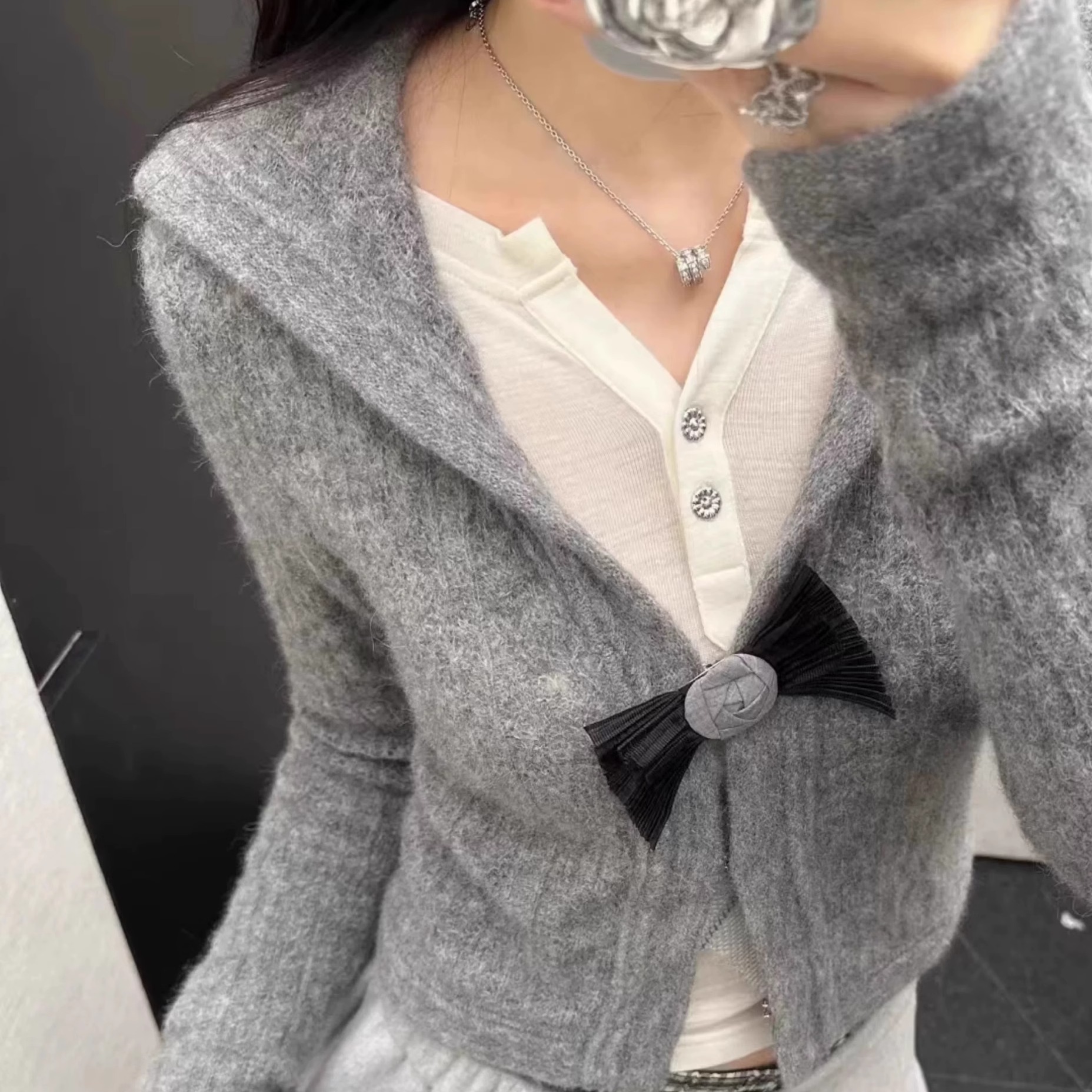 MARCHEN海军领蝴蝶结针织开衫