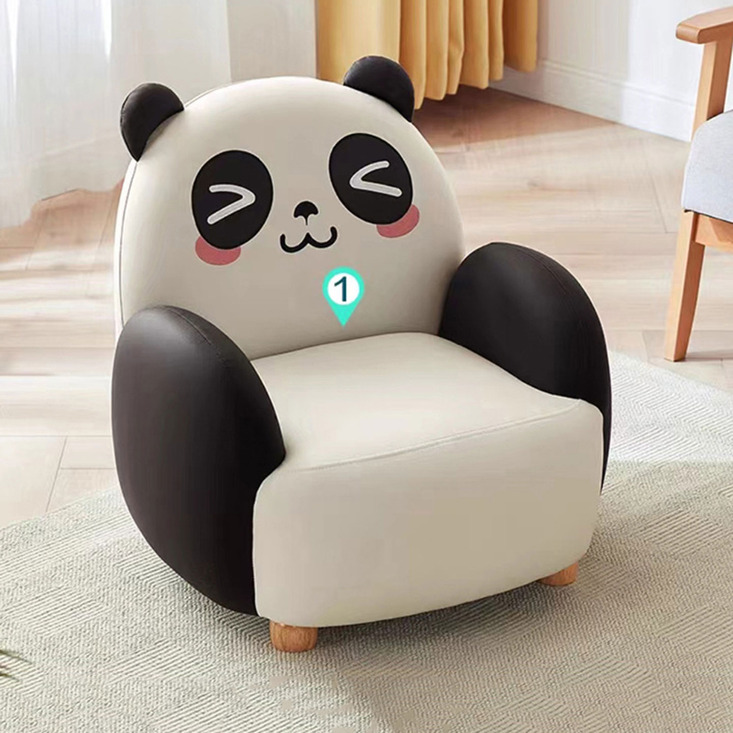 儿童沙发熊猫实木单人阅读卡通椅