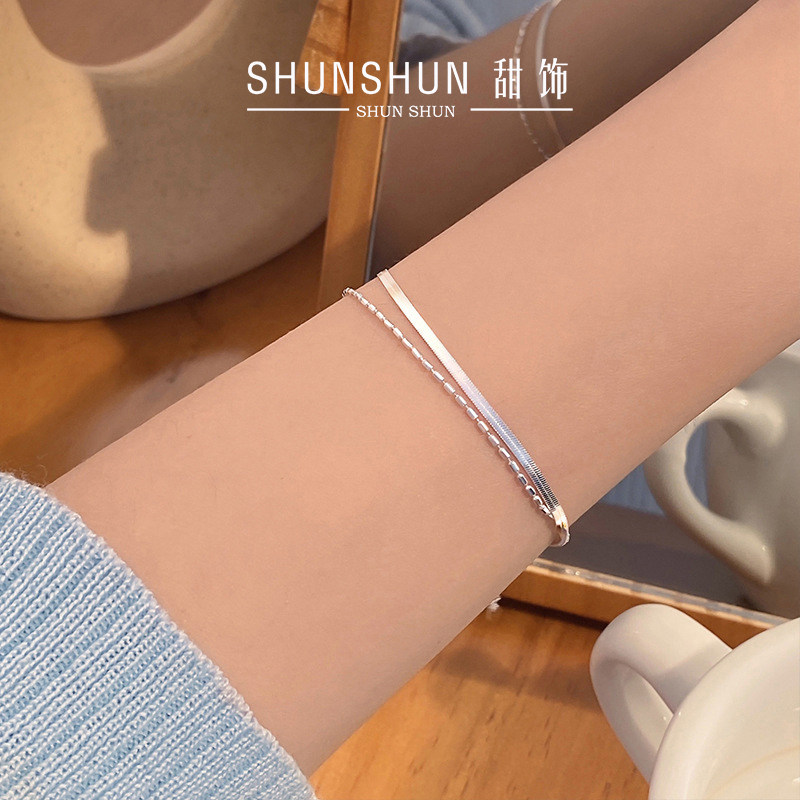 shunshun甜饰冷淡风双层纯银手链女生轻奢小众精致蛇骨链手饰手钏