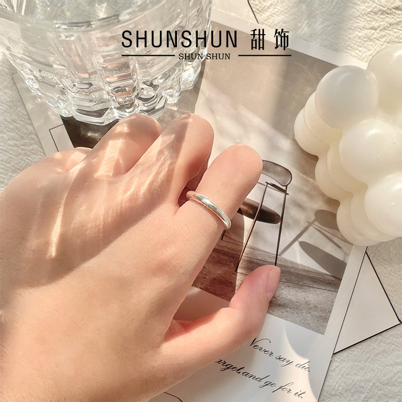 shunshun甜饰999纯银素圈光面戒指女简约百搭开口可调节爆款指环
