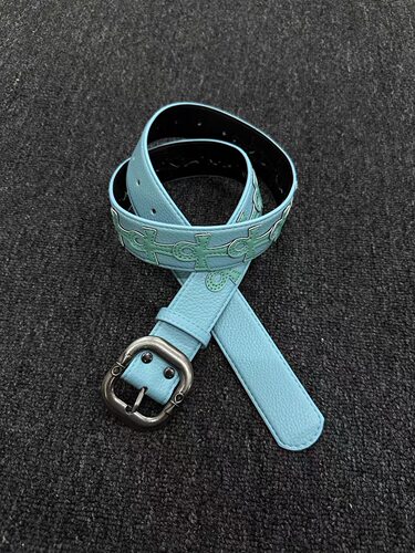 DFDG蒂芙尼蓝十字架贴皮刺绣腰带朋克摇滚嘻哈百搭质感男女款皮带