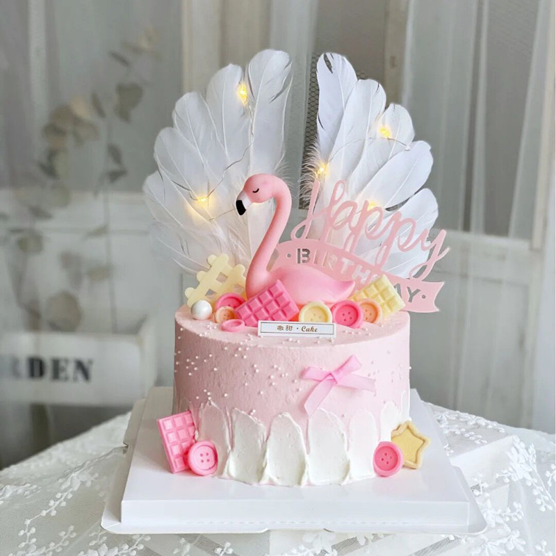 火烈鸟蛋糕装饰摆件网红爱情鸟粉红色天鹅情侣结婚纪念日烘焙配件