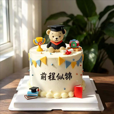 毕业快乐蛋糕装饰小熊博士帽奖杯书卷插件毕业典礼派对甜品台摆件