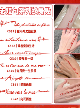 励志语录拉丁文彩色纹身贴纸女男防水持久遮疤锁骨手臂手指高级感