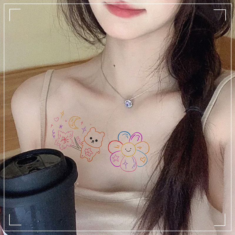 超可爱花花气球彩色纹身贴女防水持久儿童可爱创意贴纸小图案锁骨