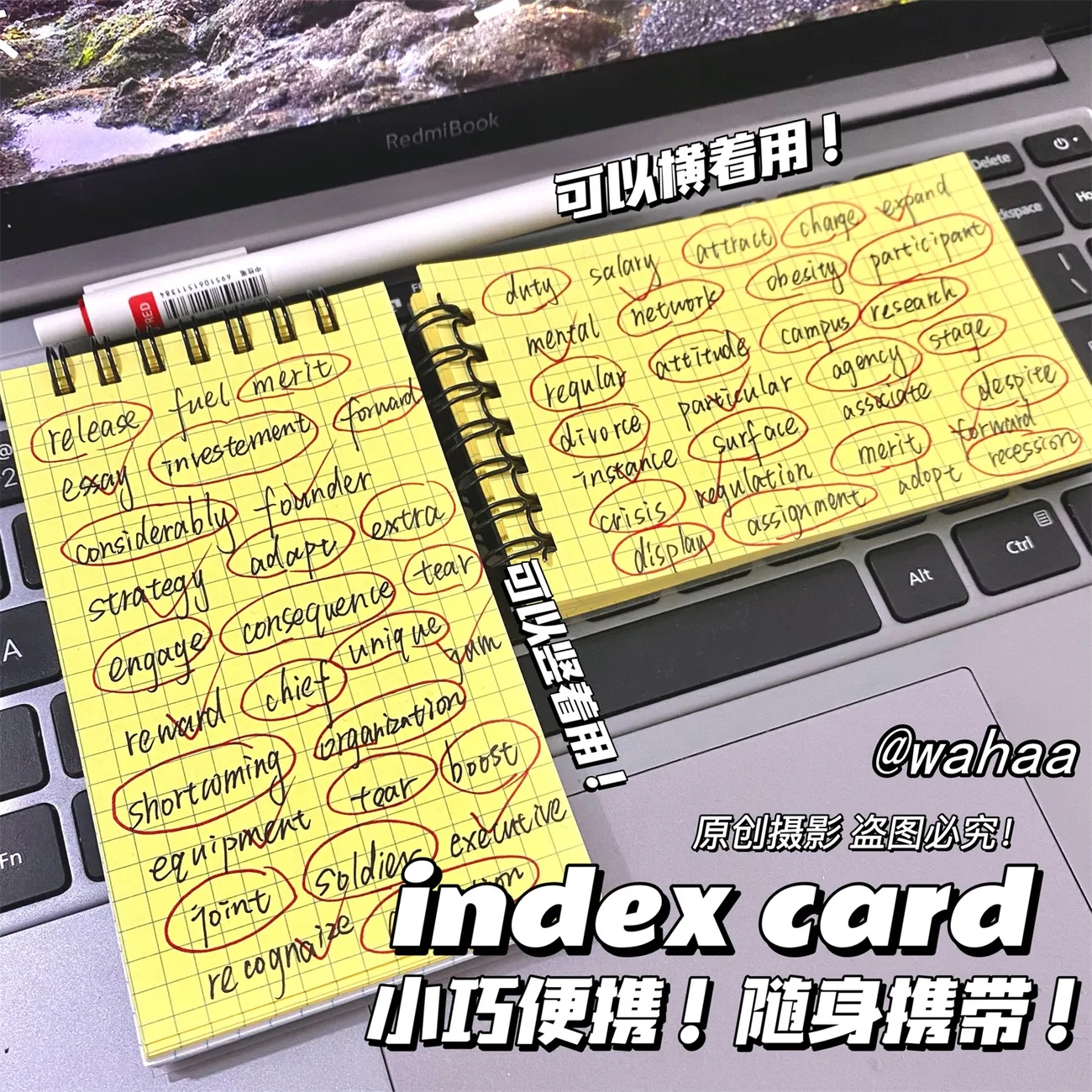 小众便宜todo本美式单词速记通用索引卡学生用方格彩色双面线圈本