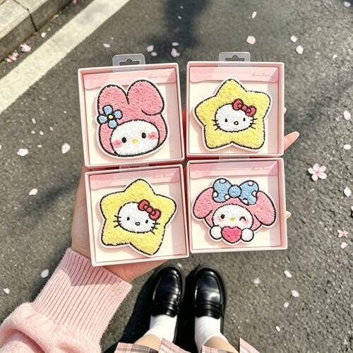 KT猫美乐蒂卡通毛绒刺绣可爱少女侧边刘海贴后脑勺碎发魔术贴小众