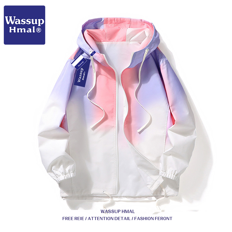 wassuphm春秋新款连帽渐变夹克