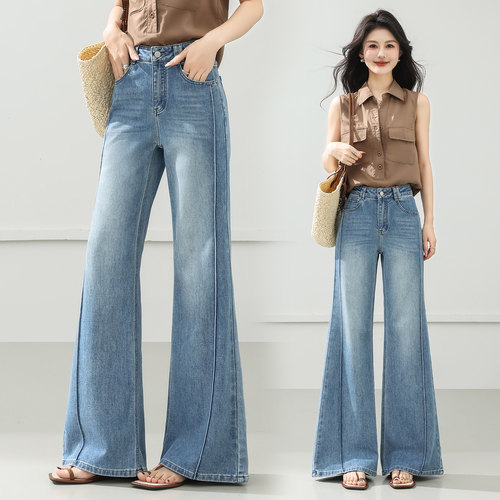 春季高腰微喇显瘦百搭牛仔裤女