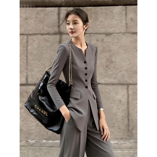 2026超火穿搭一整套韩系chic职业高级感超漂亮绝美灰色西装套装女