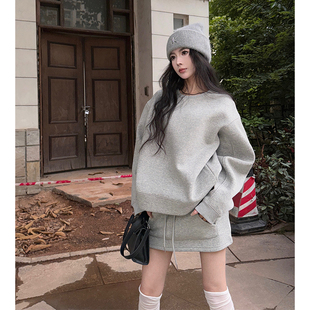 欧货网红炸街休闲运动套装 卫衣短裙两件套 女高级感洋气小个子时尚